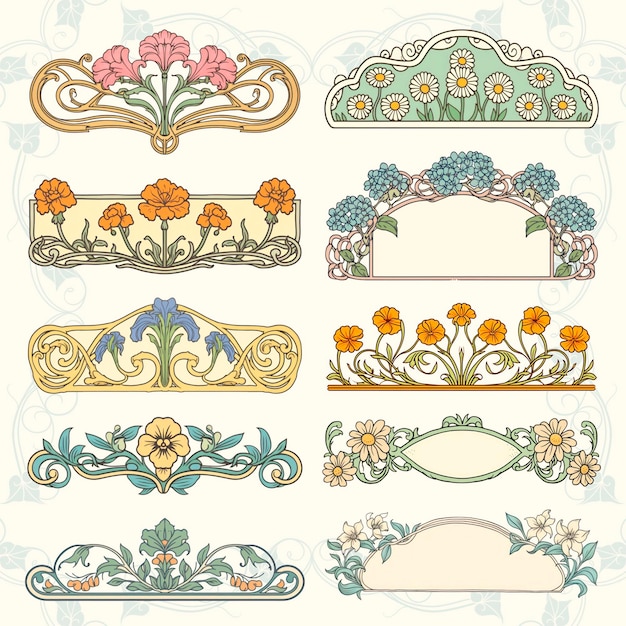 Conjunto de PSD con diseño de marco decorativo floral elegante