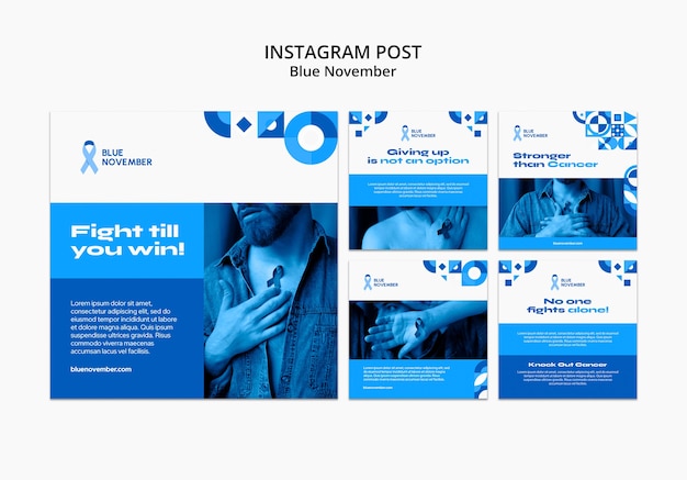 Conjunto de publicaciones de instagram de conciencia de noviembre azul