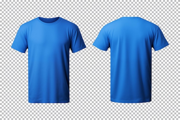 PSD conjunto realista de camisetas azules masculinas maqueta de vista frontal y posterior aisladas en un fondo transparente