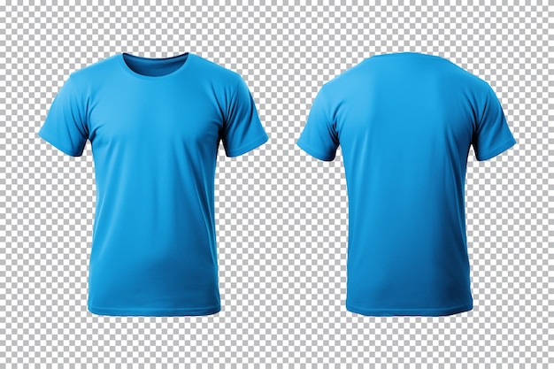 Conjunto realista de camisetas azules masculinas maqueta de vista frontal y posterior aisladas en un fondo transparente
