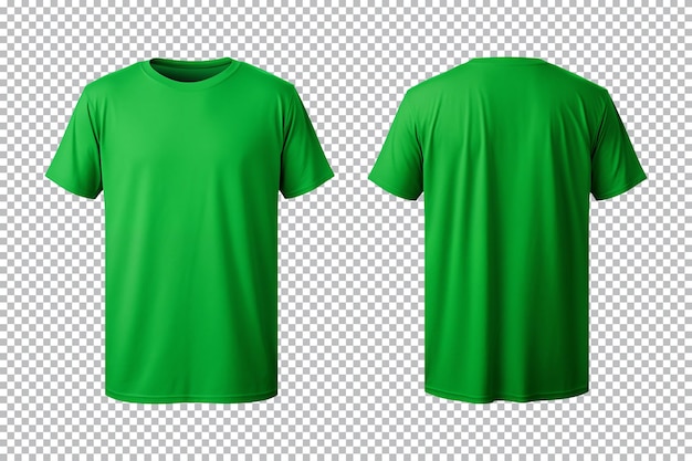 PSD conjunto realista de camisetas verdes masculinas maqueta de vista frontal y posterior aisladas en un fondo transparente