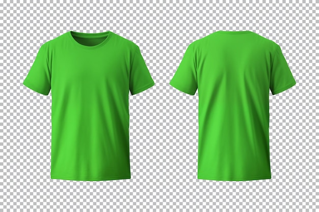 PSD conjunto realista de camisetas verdes masculinas maqueta de vista frontal y posterior aisladas en un fondo transparente