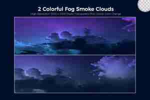 PSD conjunto realista de coloridas nubes de humo de niebla sobre fondo azul