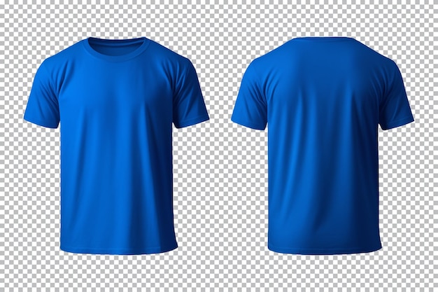 PSD conjunto realista de camisas azuis masculinas mockup vista frontal e traseira isolada em um fundo transparente