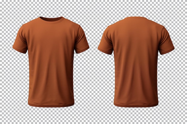 PSD conjunto realista de camisas castanhas masculinas mockup vista dianteira e traseira isolada em um fundo transparente