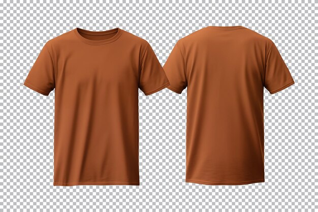 PSD conjunto realista de camisas castanhas masculinas mockup vista dianteira e traseira isolada em um fundo transparente