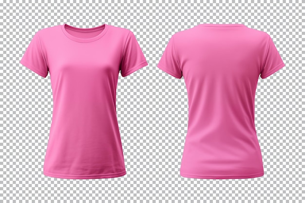 PSD conjunto realista de camisas cor-de-rosa femininas mockup vista frontal e traseira isolada em fundo transparente