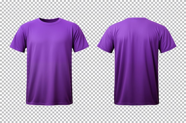 PSD conjunto realista de camisas roxas masculinas mockup vista frontal e traseira isolada em fundo transparente