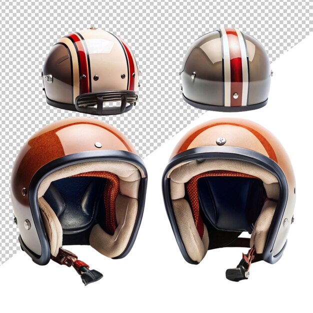 PSD conjunto realista de capacetes de motocicleta de imagens isoladas de frente e de lado do capacete de acidente com obras de arte