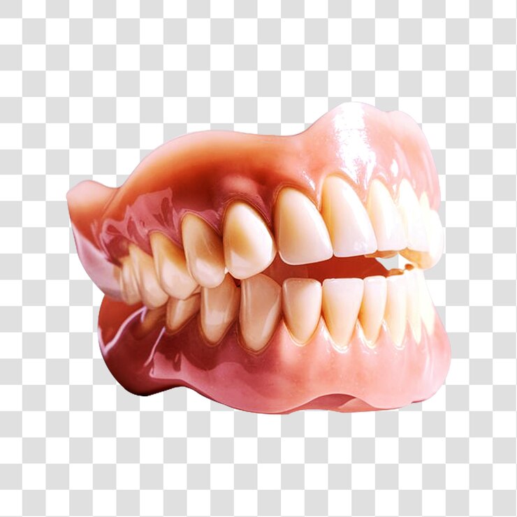 Un conjunto realista de prótesis dentales blancas como perlas aisladas sobre un fondo transparente