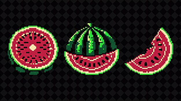 Un conjunto de rebanadas de melón con colores verdes y rojos