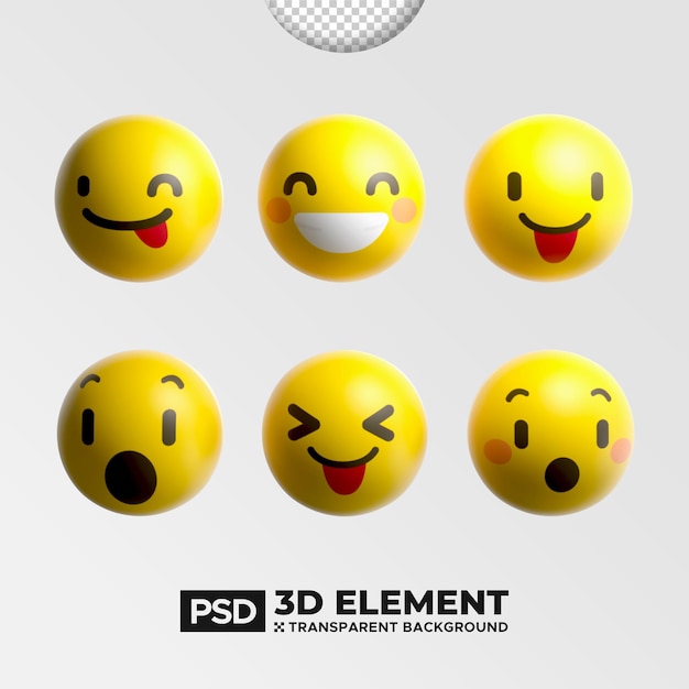 Conjunto de renderización 3D de emoji de fondo transparente