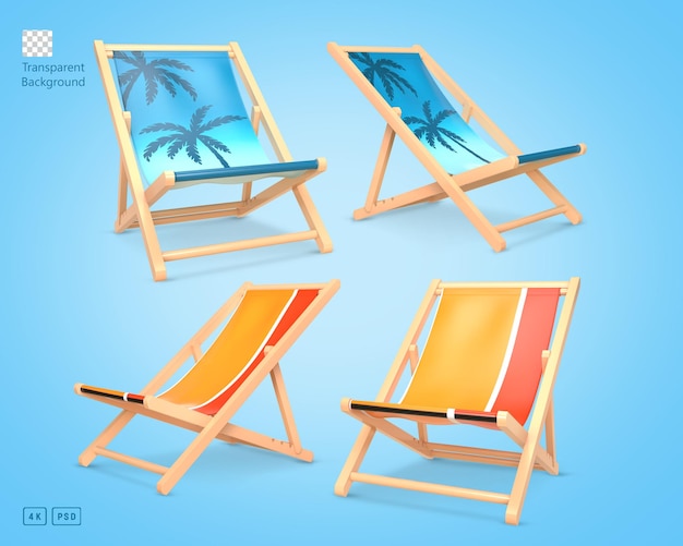 Conjunto de representación 3D de sillas de playa con diferentes texturas