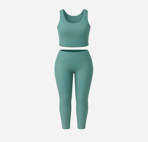 Conjunto de ropa deportiva de azul azulado, sostén deportivo y leggings
