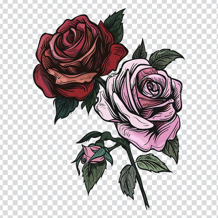 PSD un conjunto de rosas con un fondo de rosas rojas