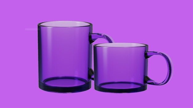 Conjunto roxo de xícara de vidro transparente psd