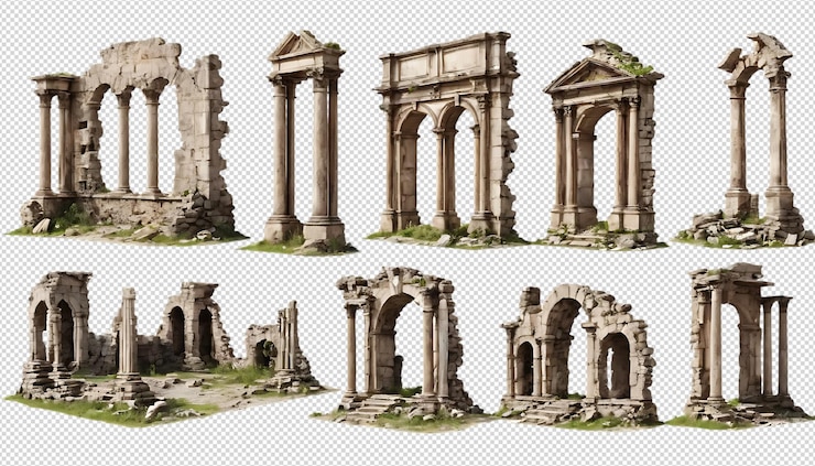 PSD conjunto de ruinas de edificios antiguos 1