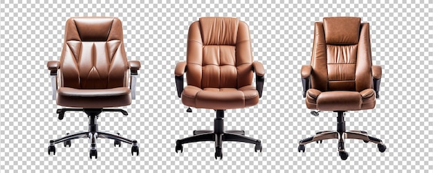 PSD conjunto de silla de oficina marrón aislada sobre fondo transparente