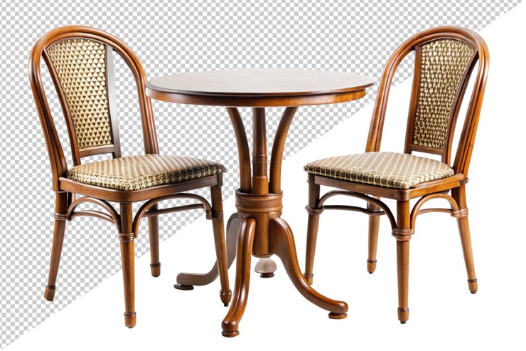 PSD un conjunto de sillas una con una mesa aislada en un fondo blanco