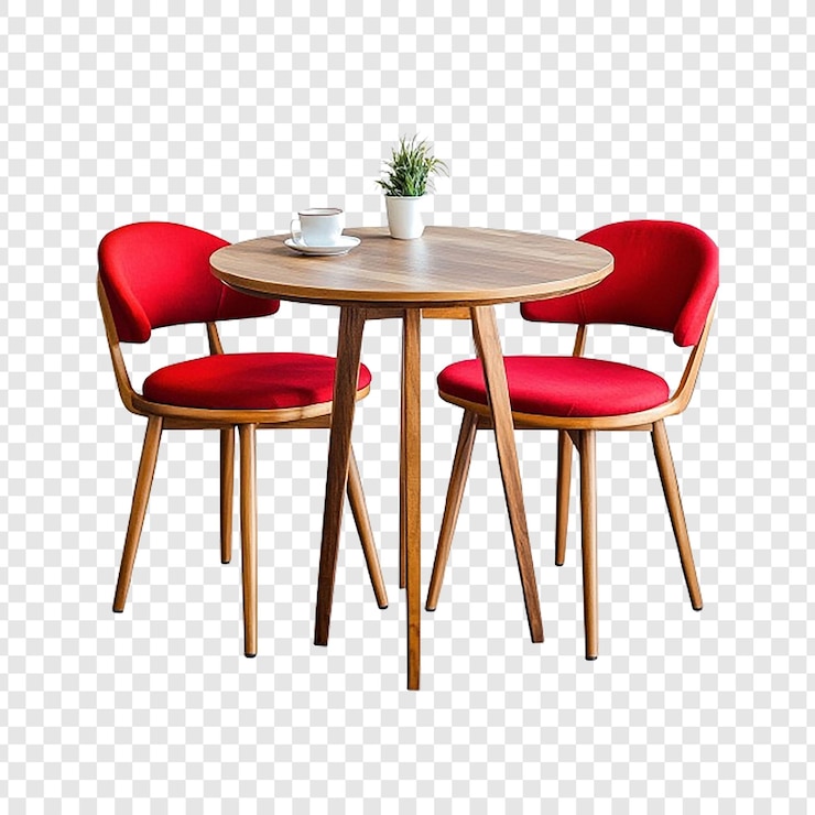 PSD un conjunto de sillas rojas y una mesa con sillas rojos