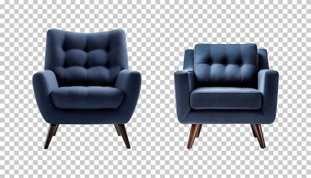 Conjunto de sillón cómodo azul sobre fondo transparente