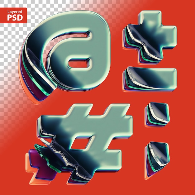 Conjunto de símbolos metálicos brillantes en 3D