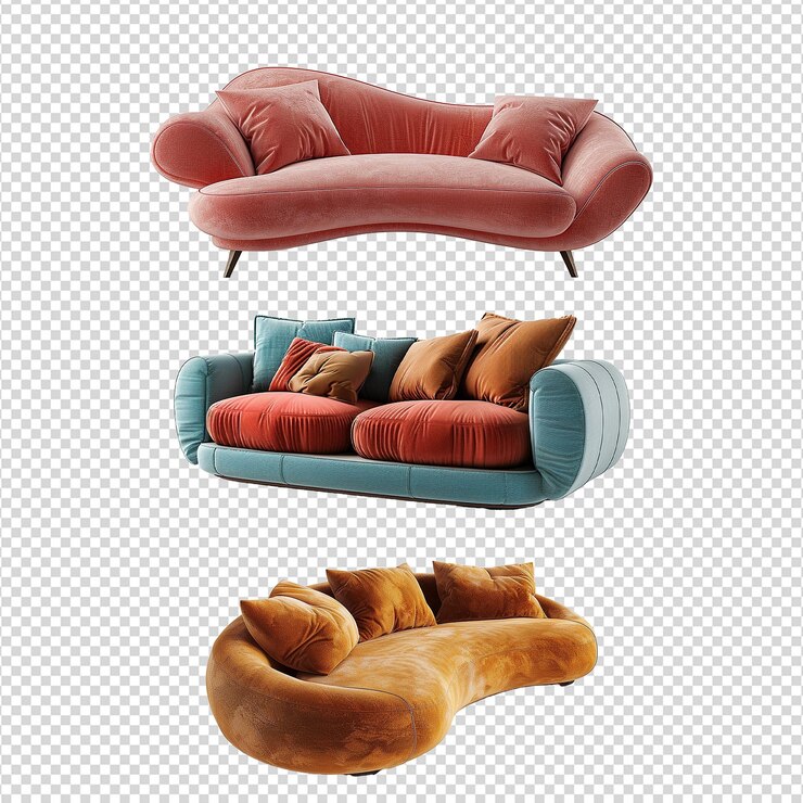PSD el conjunto de sofá renderizado en 3d aislado sobre un fondo transparente