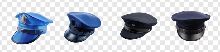 PSD conjunto de sombrero azul de policía en fondo transparente psd