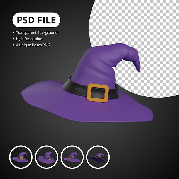 Conjunto de sombrero de bruja 3D para renderizado 3D de halloween