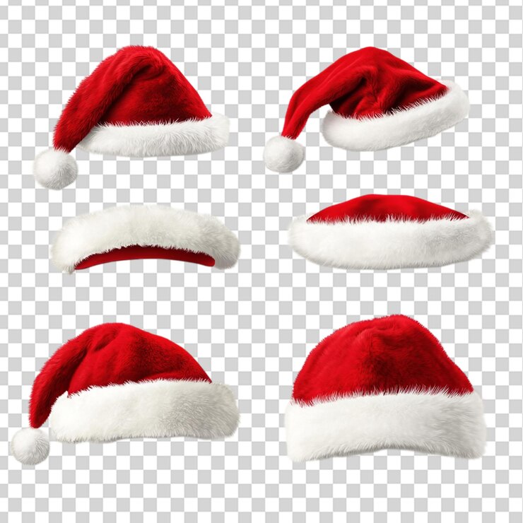 PSD conjunto de sombrero de papá noel rojo aislado sobre un fondo transparente
