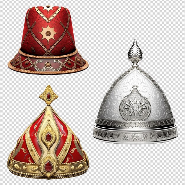 Un conjunto de sombreros de sultán aislados sobre un fondo transparente