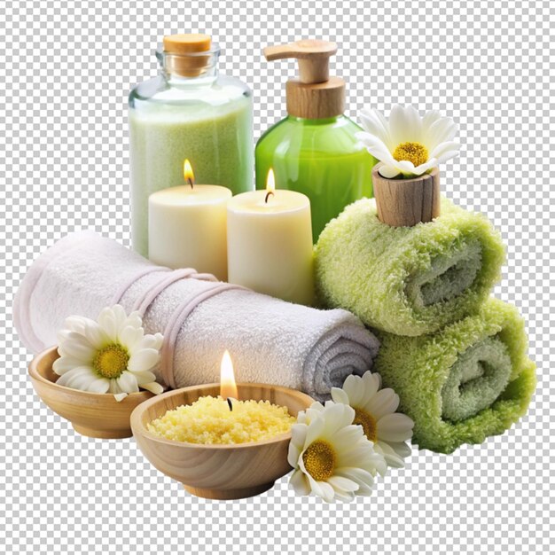 conjunto de spa de día aislado en un fondo transparente