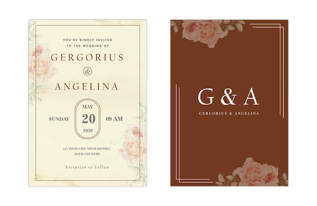 conjunto de tarjeta de invitación de boda de rosas rosadas acuarela sd