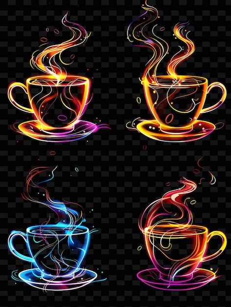 PSD un conjunto de tazas de café con humo de colores y un humo de colores