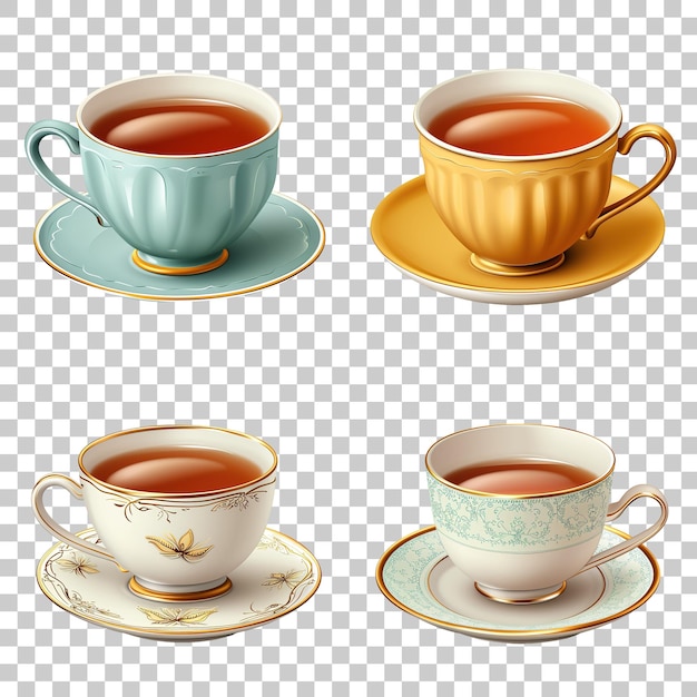 PSD conjunto de tazas de té aisladas sobre un fondo transparente