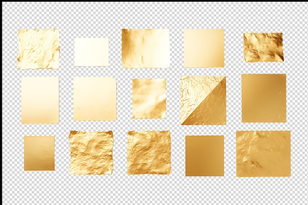 PSD conjunto de textura de lámina de oro aislado sobre fondo transparente