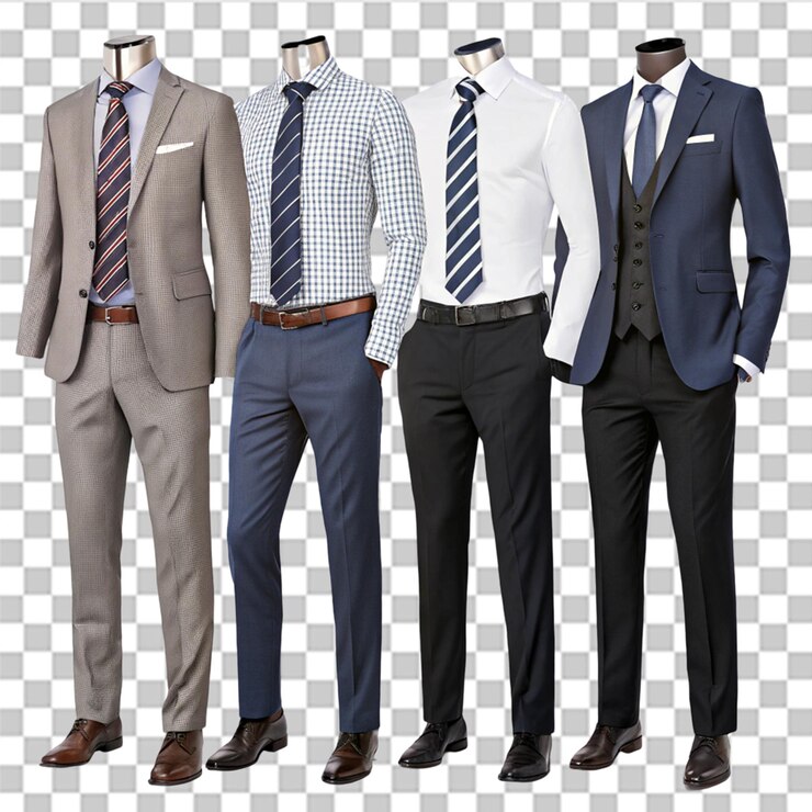 PSD conjunto de trajes formales para hombres corporativos en fondo transparente