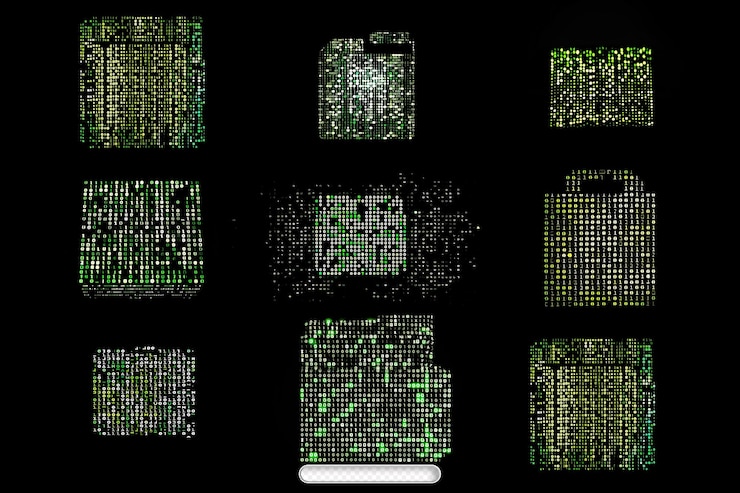 PSD conjunto de transparencia digital con patrones de píxeles verdes para proyectos de diseño