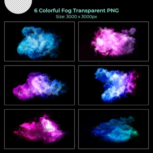 PSD conjunto transparente colorido realista várias formas de nevoeiros