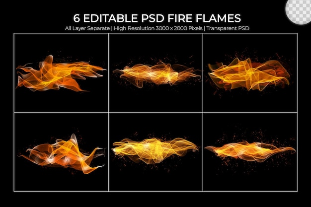 Conjunto transparente de chamas de fogo realista