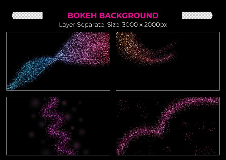 PSD conjunto transparente de efeitos de luz brilhante bokeh colorido