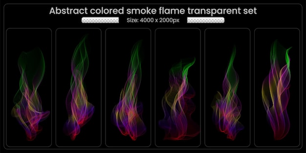 Conjunto transparente humo colorido sobre fondo negro