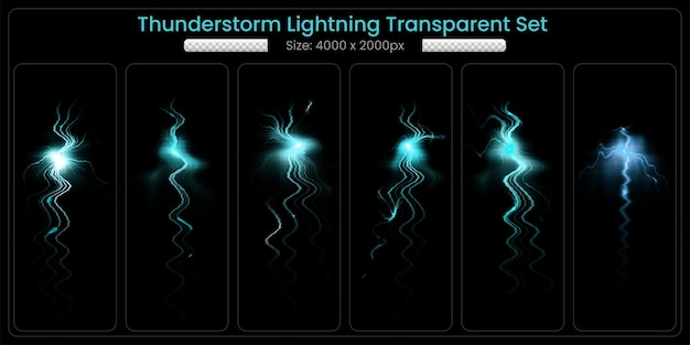 Conjunto transparente de relámpago de tormenta realista