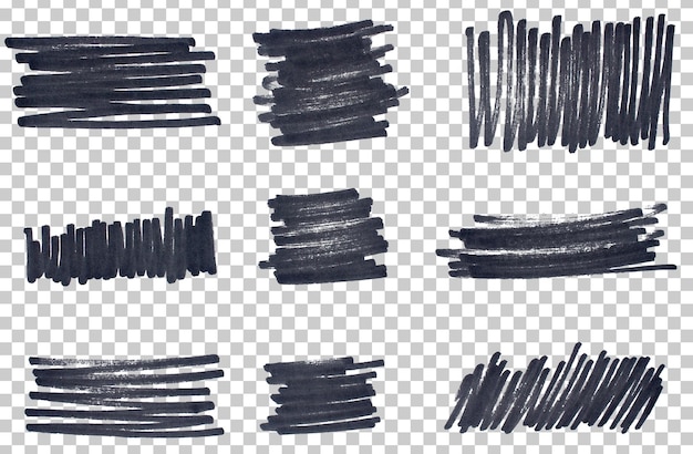 Conjunto de trazos de marcador negro dibujados a mano dibujos abstractos garabateados subrayados sketchy