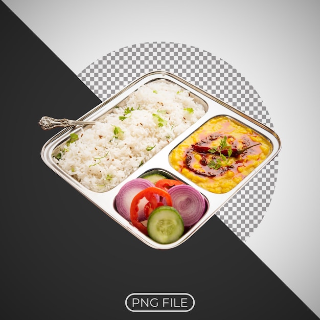 un conjunto de tres contenedores con comida en ellos