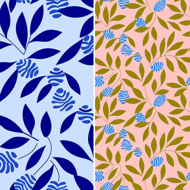 un conjunto de tres diseños diferentes con hojas azules y hojas púrpuras