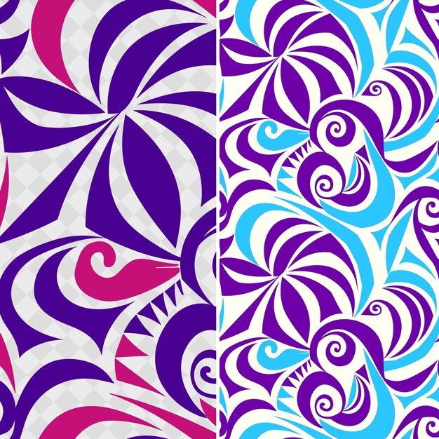 un conjunto de tres patrones de diferentes colores con púrpura y azul en la parte inferior