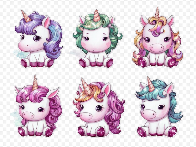un conjunto de unicornios de diferentes colores