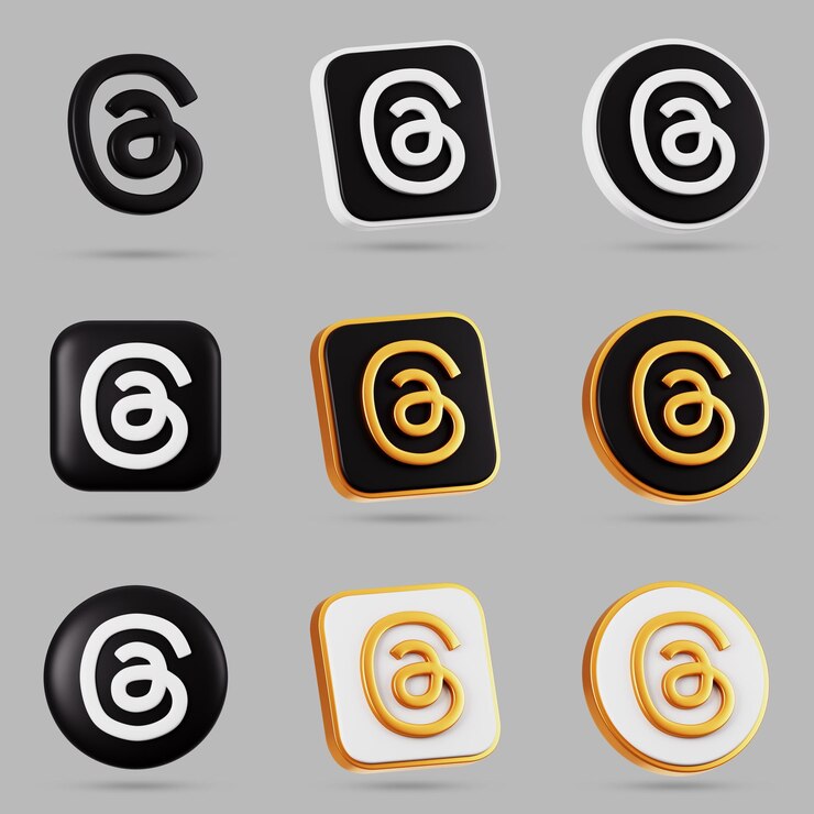 PSD conjunto de varios tipos de iconos 3d para la red social threads