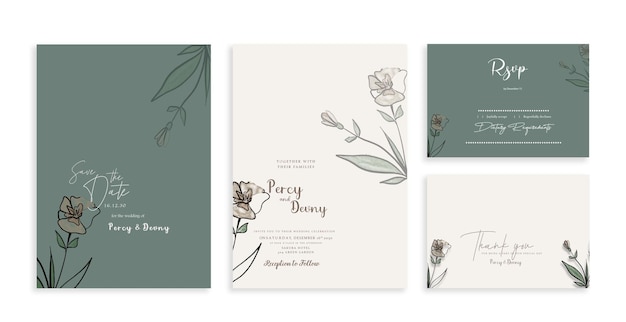 PSD conjunto de vectores de acuarela diseño de plantilla de tarjeta de invitación de boda psd